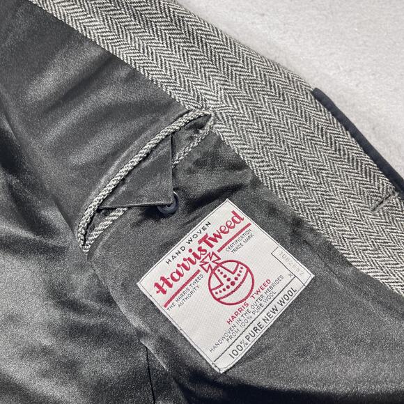 Harris Tweed Blazer Mens 42L Herringbone Elbow Patch Wool Jacket Academia - Picture 7 of 9